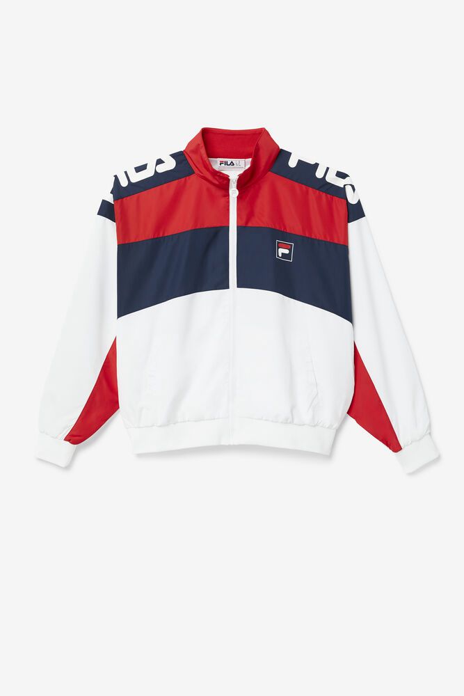 Fila Jacket Franc Mens White/Navy/Red - India JMN-581427